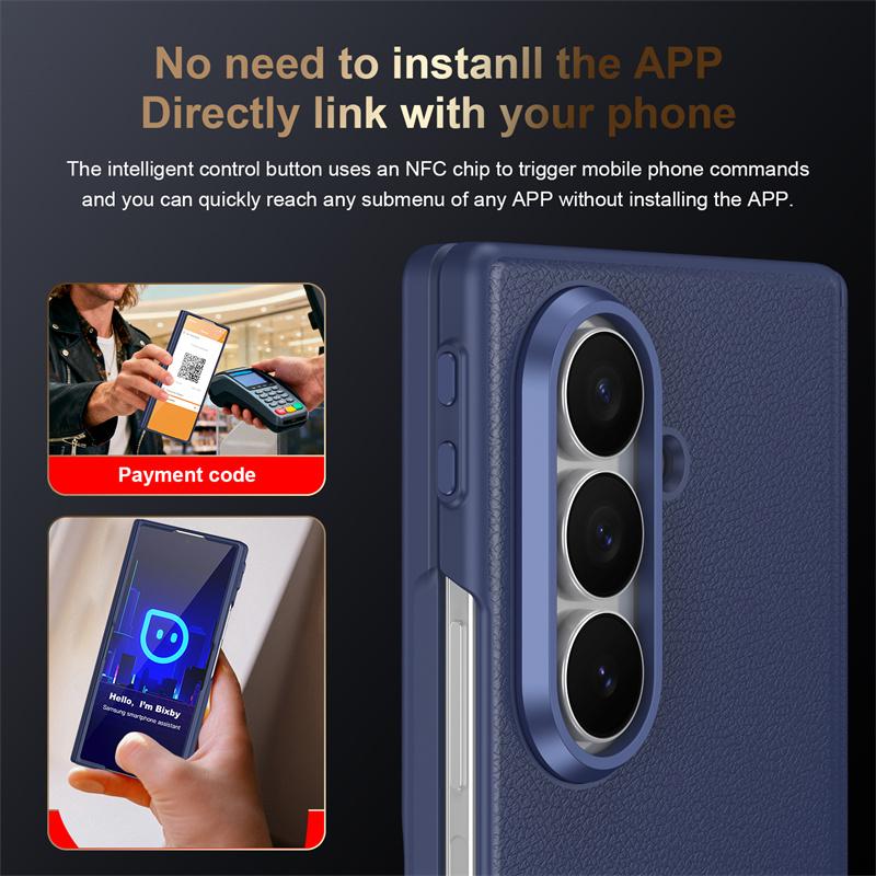 Luxury Smart Plain Leather Phone Case for Samsung Galaxy Z Fold 7 6 5 4 360 Full Protection Hinge Screen Glass Shockproof Cover