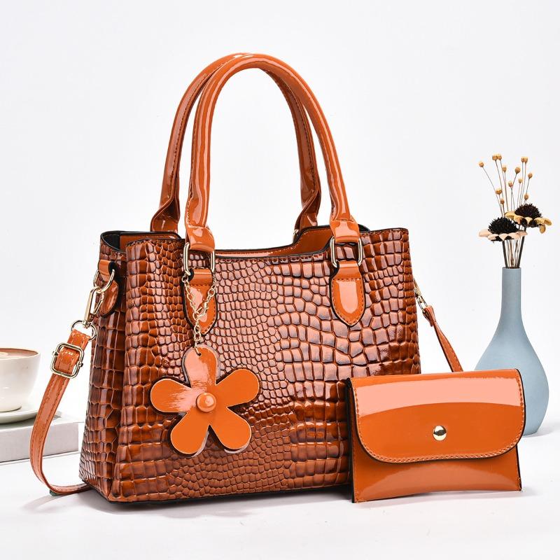 Fashion large bag, solid color crocodile pattern two-piece set, fashion trend versatile women's bag