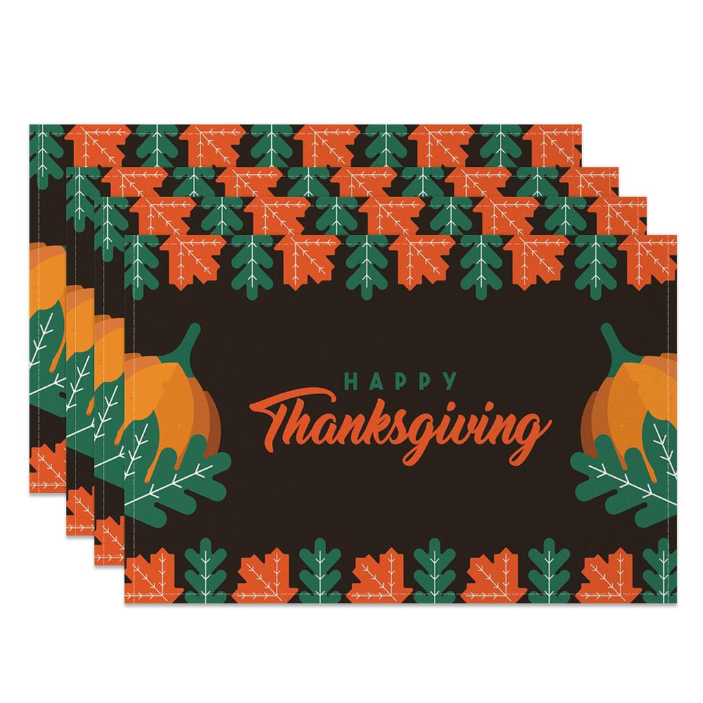 Thanksgiving Placemat Fall Harvest Table Decor Pumpkin Maple Leaf Pattern Printing Seasonal Holiday Dining Mats for Family Party