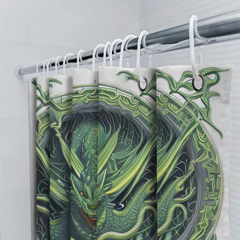 Dragon-Themed Shower Curtain With Vibrant Green Colors Perfect For Adding A Mystical Touch To Any Bathroom Decor Bring Your Spac