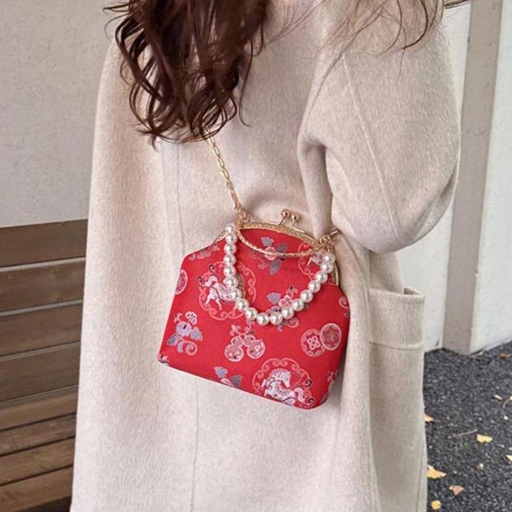 Pearl Embroidery Banquet Bag Cheongsam Accessories Hanfu Clutch Bag Chinese Style Handbag  Party