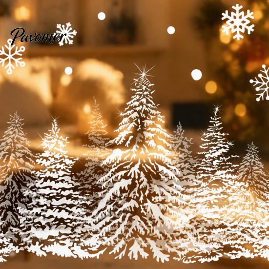 Decorative Window Scenes Christmas Tree Snowflake Static Sticker, Double-sided Cling Decal, Holiday Decals Reusable PVC Glass for Parties Easy