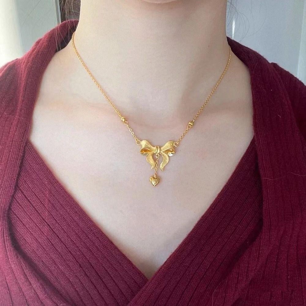 Collier de Luxe pour Femme Collier à Franges Nœud Doré Chaîne Papillon à Pendentif Décoration Mode