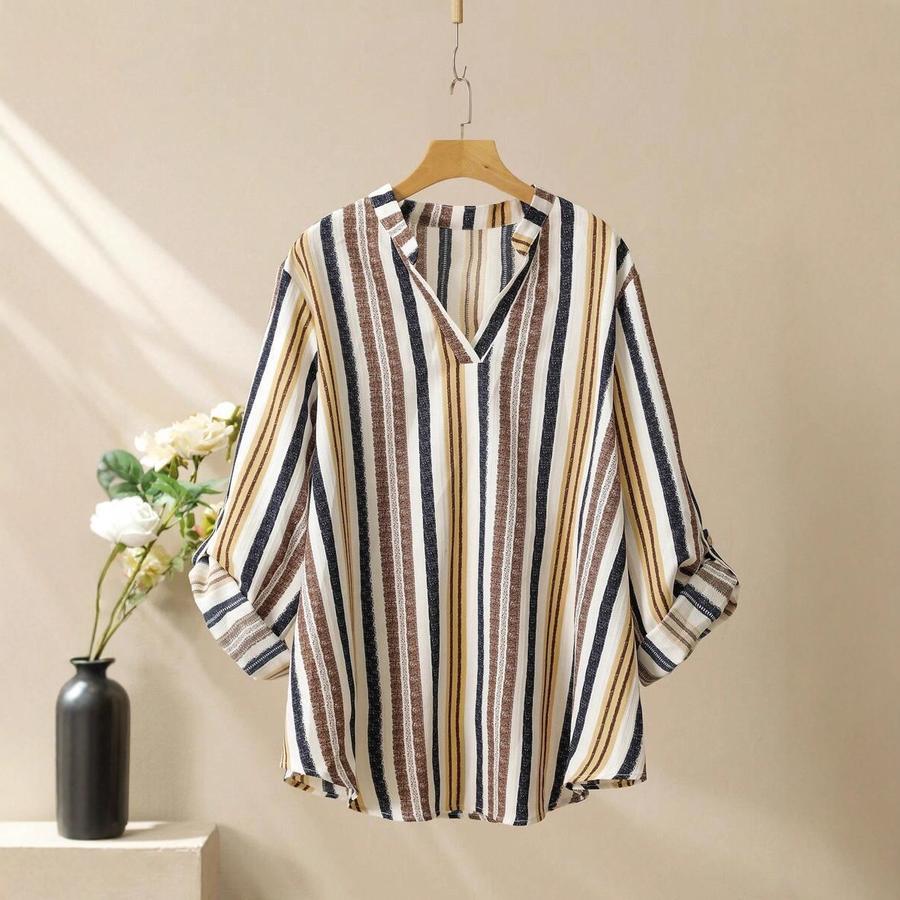Women's Fall New Striped Printed V-Neck Set