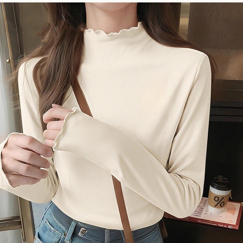 Elegant Slim Fit Long-Sleeve Brushed Modal High Neck Women s Base Layer T-shirt S (70-85 jin) абрикосовый