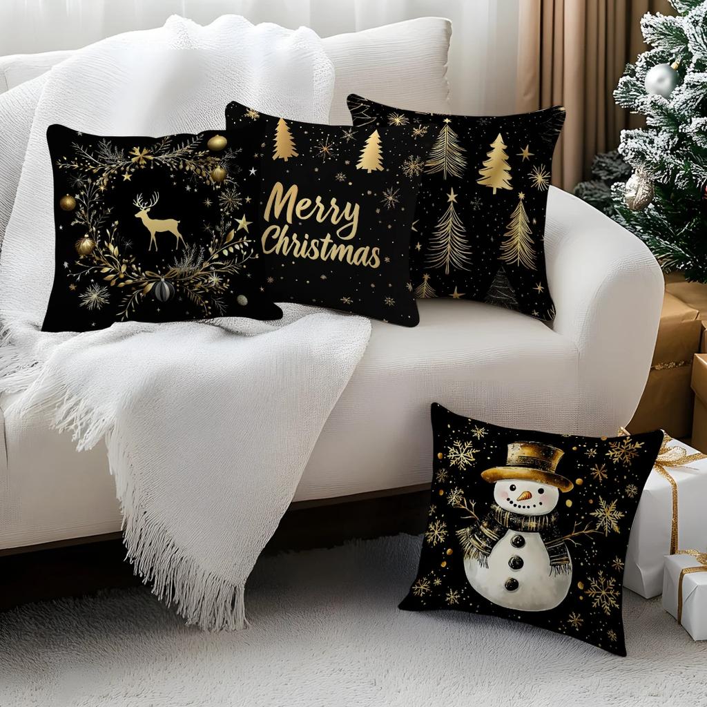 Black Gold Christmas Pillowcase Printed Polyester 45x45cm Throw Pillowcover Decorative Sofa Cushion Pillowslip Home Decor