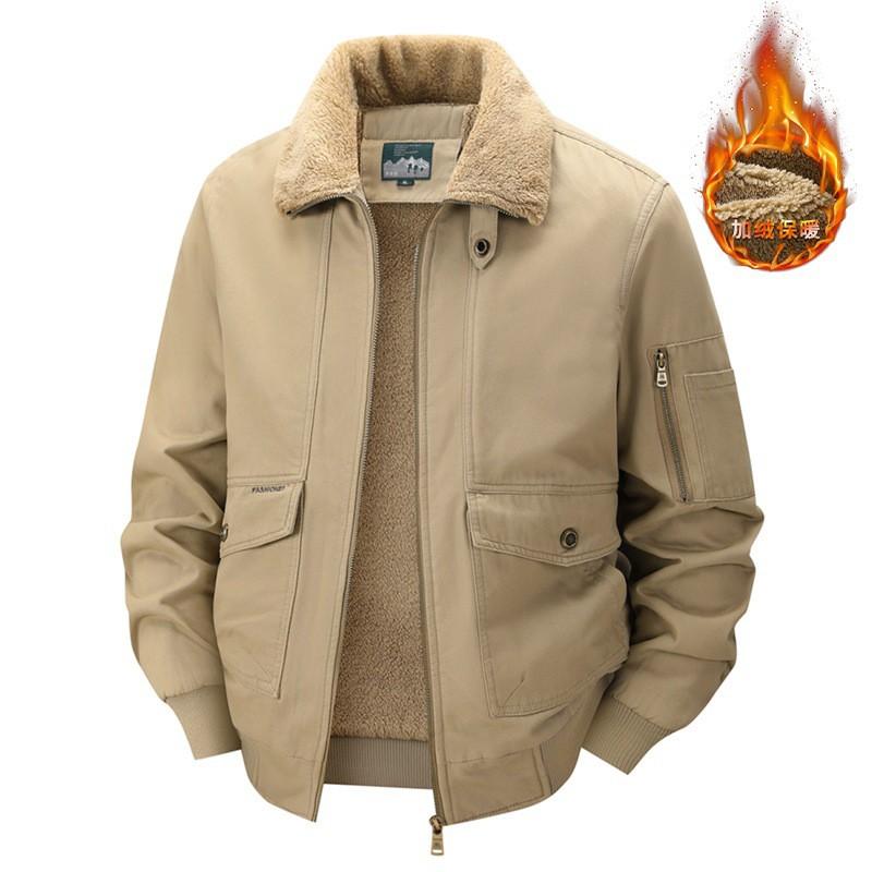 Mens Winter Warm Cotton Workwear Jacket Business Casual Outerwear Plus Size Thick Lined Collar Coat