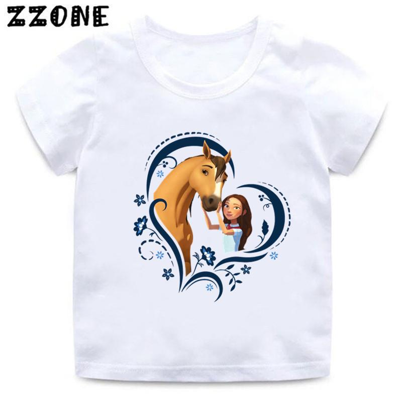 T-shirt Divertente per Bambini con Disegno di Cavallo Fortunato e Selvaggio Abbigliamento Carino per Bambine T-shirt Estiva Bianca Top per Bambini