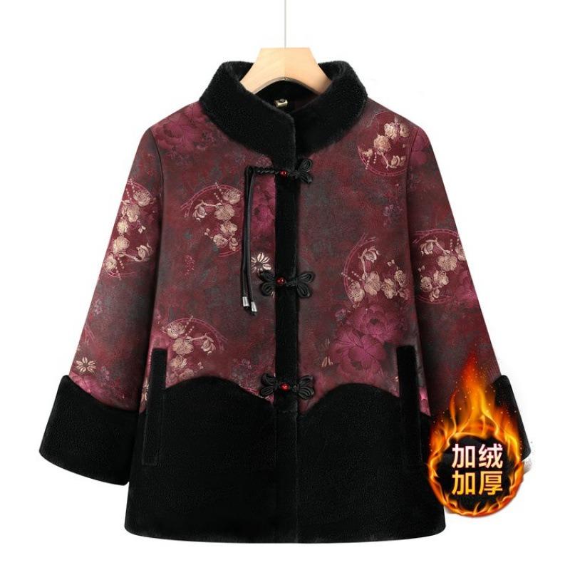 Winter Coat Women's Velvet Cotton-padded Jacket Chinese Cotton-padded Jacket Old Lady Thickened Cotton-padded Jacket