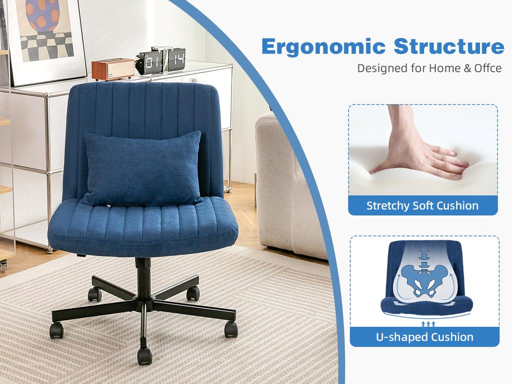 Modern Home Office – Height-Adjustable Swivel Chair without Armrests with Quiet Casters & Cushion – Elegant Fabric Chair for Study & Living Room