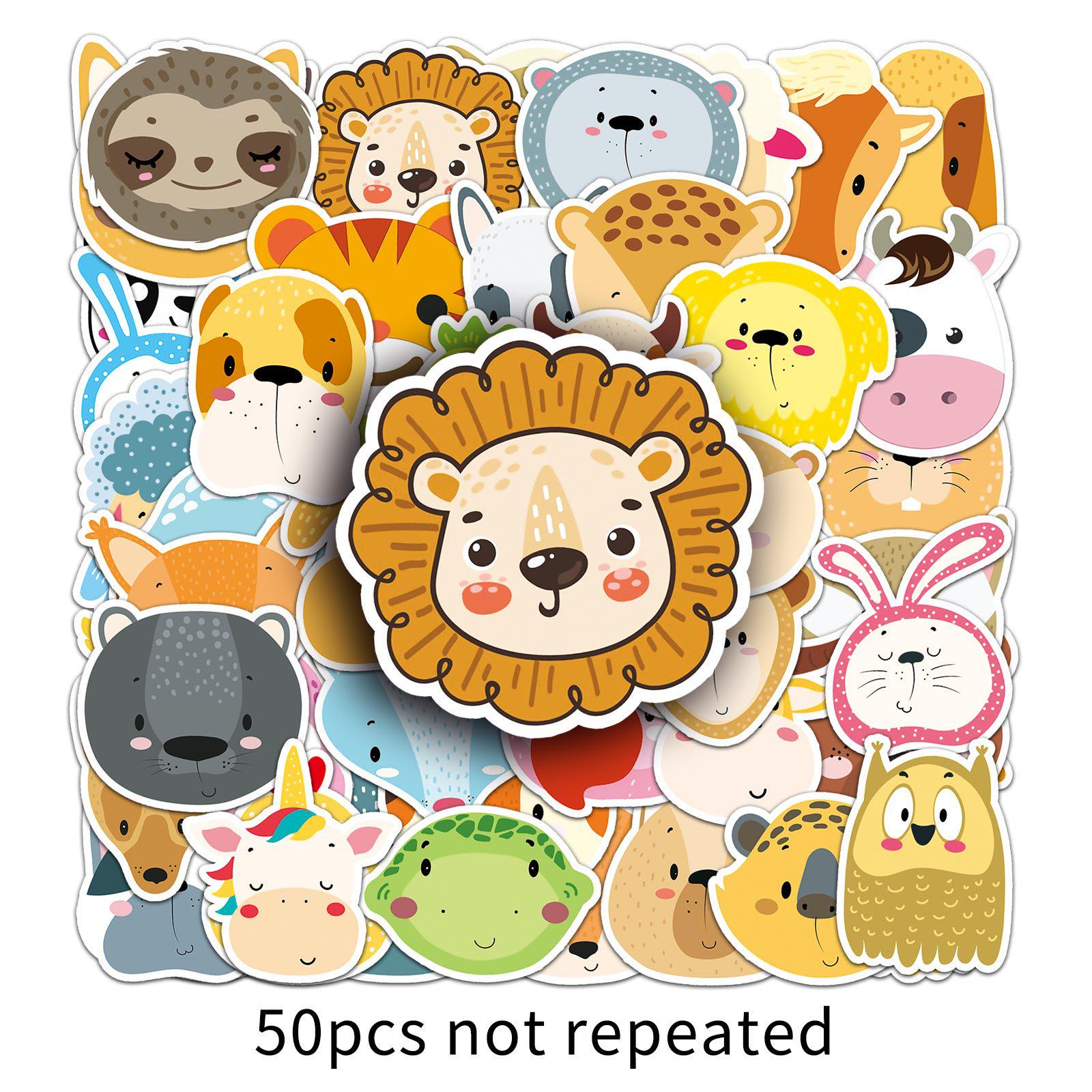 50 Waterproof Animal Face Stickers: Cute Q Version Cartoon for DIY, Notebooks, Planners, Suitcases