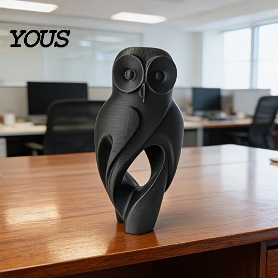 Fade-resistant Owl Figurine 3D Printed Figurine, Hollow Modern Art Sculpture with Matte Black Finish, Office Home Decor Minimalist Desk for Bookshelf,