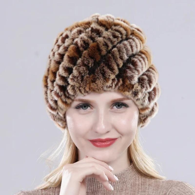 Russian Lady 100% Natural Real Rex Rabbit Fur Hats Women Kintted Outdoor Rex Rabbit Fur Hat New Warm Real Fur Caps