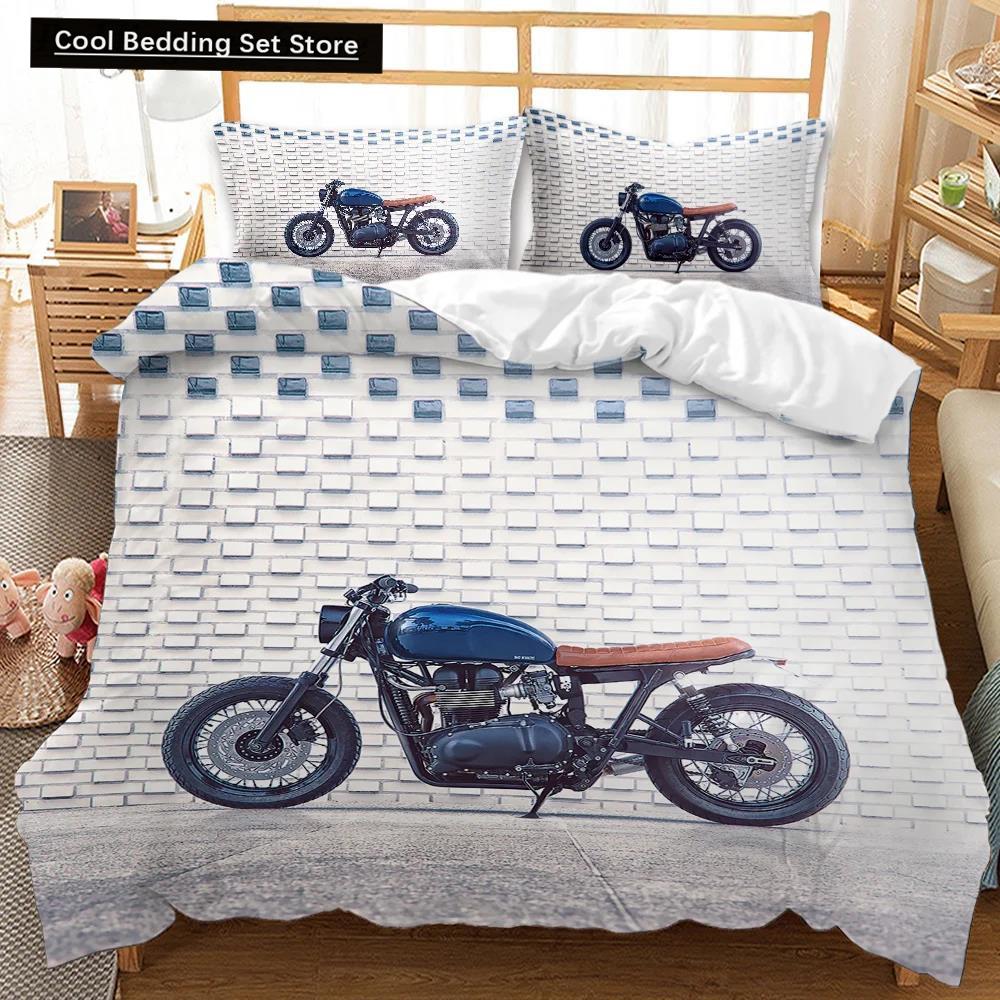 Motorrad-Bettbezug-Set, Rennmotorrad-Bettbezug, Motorradfahrzeuge, Extremsport, weicher Polyester-Bettbezug, Queen-Size