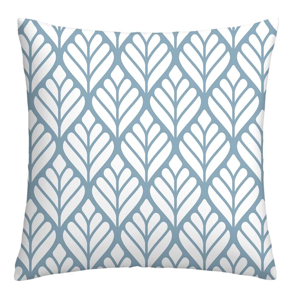 Federa cuscino geometrica lino blu lago bianco fodera cuscino divano decorazione casa può essere personalizzata per te 40x40 45x45 50x50 60x60
