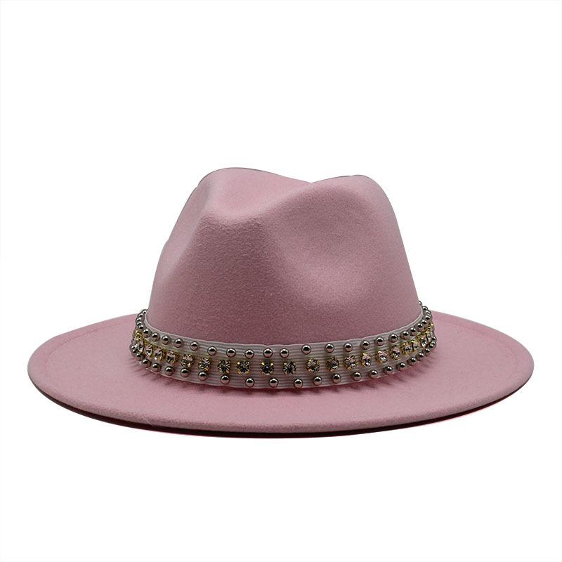 Diamond Pearl Woolen Top Hat Gentleman'S Jazz Hat Flat-Brimmed Cornice Hat