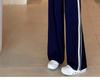 Women's Quick-Dry Ice Silk Wide-Leg Pants with Side Stripe - High Waist, Slimming, Draping Casual Sports Pants