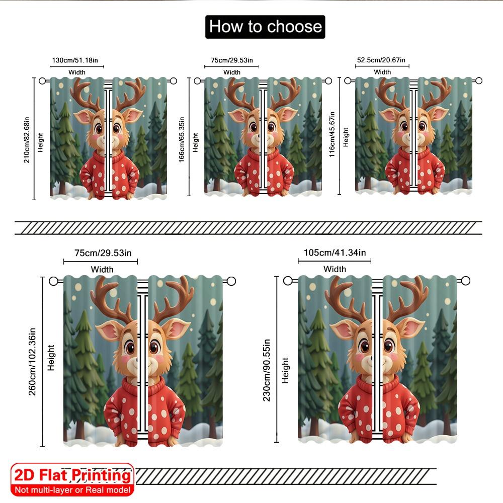 2pcs 2D Flat Printing Merry Christmas Curtains Deer Wearing Christmas Sweater Forest Polyester Without Electricity Festive Wall