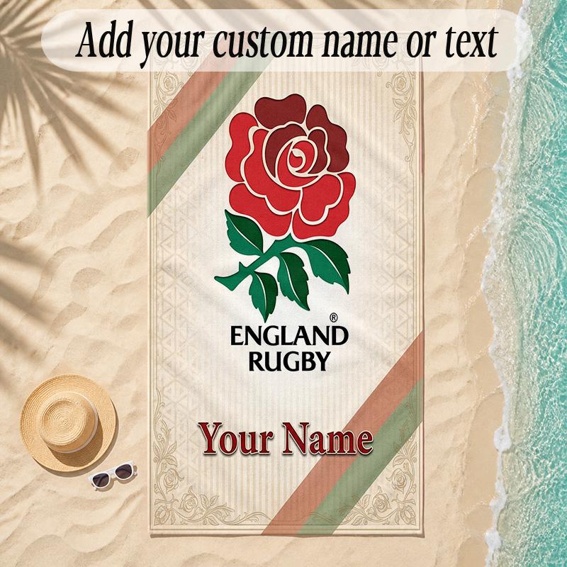 Beach TowelEngland Rugby Custom Name Text Personalized Soft Towel for Beach Pool Indoor Home Decor Gift