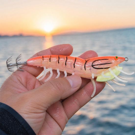 12CM/20G Karanlıkta Parlayan Karides Yem, Kalamar Jig Kancası Biyonik Karides Yem, Tatlı Su Tuzlu Su Alabalık Levrek Balıkçılığı İçin Simülasyon Karides Yemi