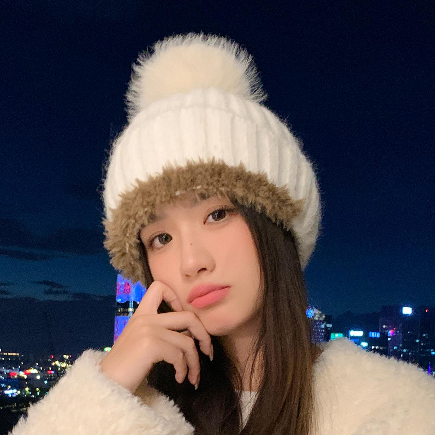 

Hat Women s Winter Fleece Thickened Warm Ear Protector Pullover Hat Cycling Knitted Wool Hat One size бежевый
