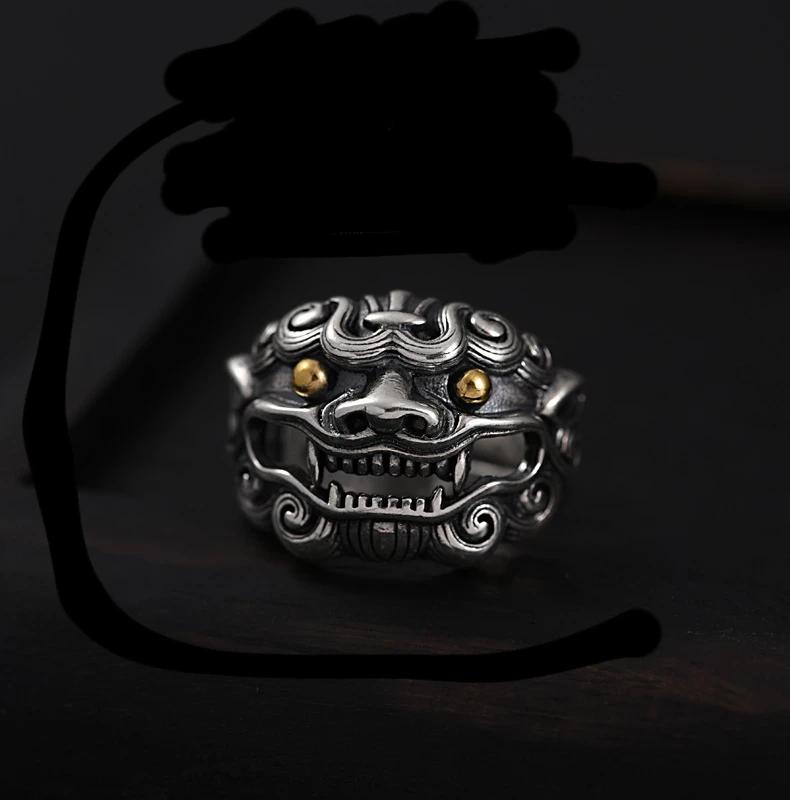 Retro Poseidon Compass Ring Silver-Plated Adjustable Hexagram Opening Jewelry Gift for Men and Women Hip-Hop Trend