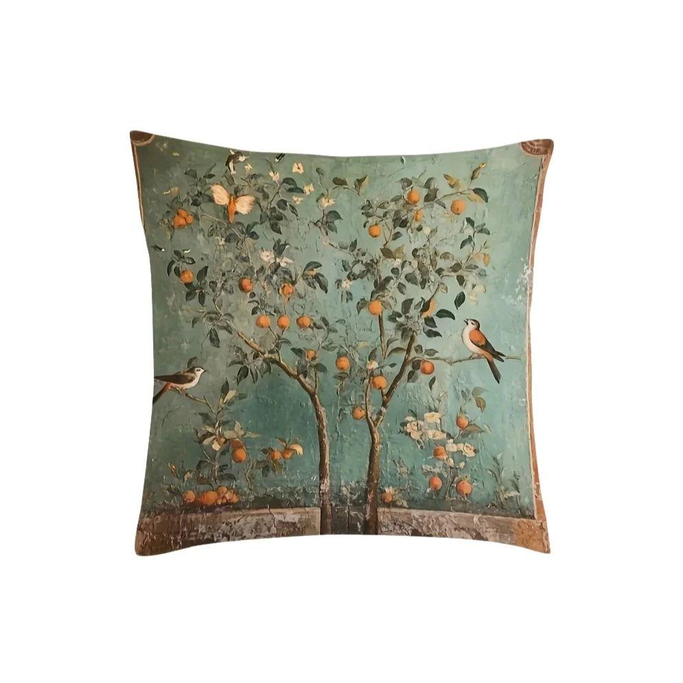 pc Vintage Orange Tree Bird Print Pillow Cover D DoubleSided Polyester Cushion Case Teal Botanical Decor Pillowcase Gift f