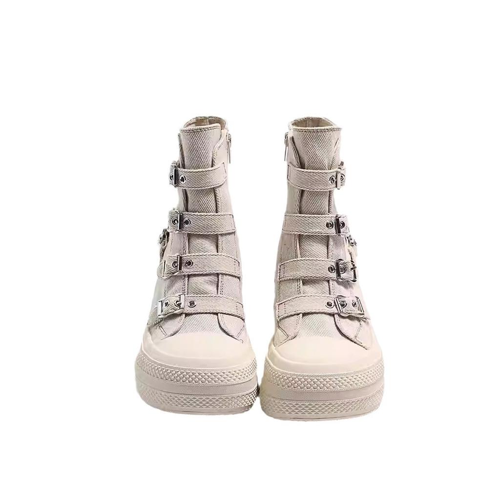 Canvas shoes women's boots heightened fashion spring and summer new platform casual shoes board shoes versatile round head single