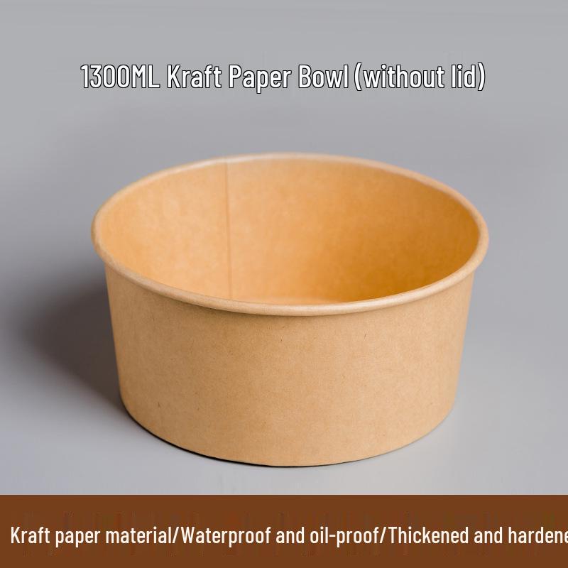 Disposable Cowhide Paper Bowl with Lid for Fruit Salad and Light Meals