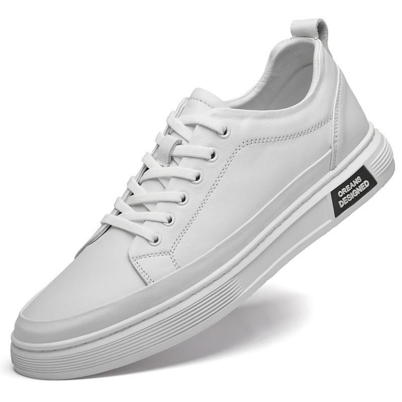 Men s White Genuine Leather Casual Lace-up Shoes 41