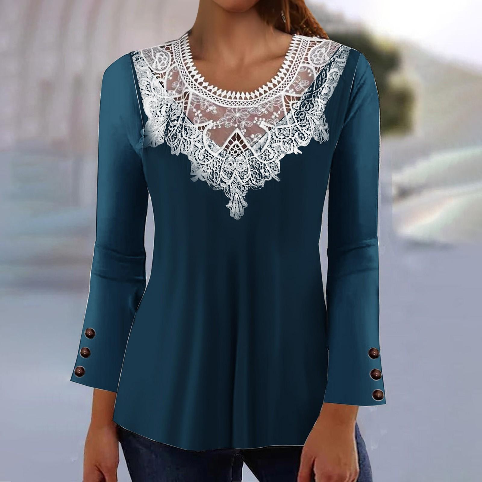 

Женская рубашка-блузка с круглым вырезом и длинным рукавом, повседневные праздничные базовые топы на пуговицах M синий