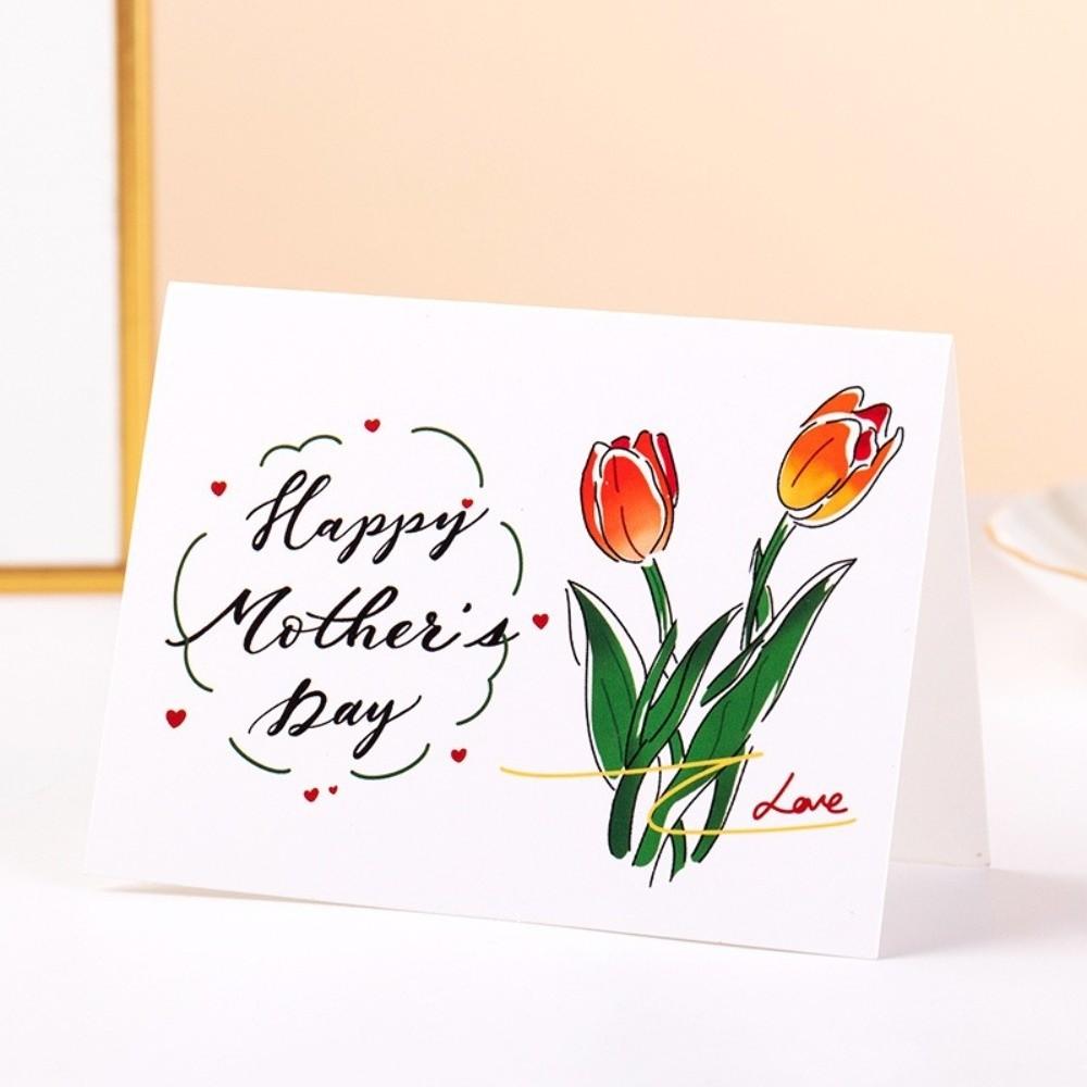 10pcs Folded Design 3D Floral Greeting Cards Floral Pattern Mother's Day Card Father's Day