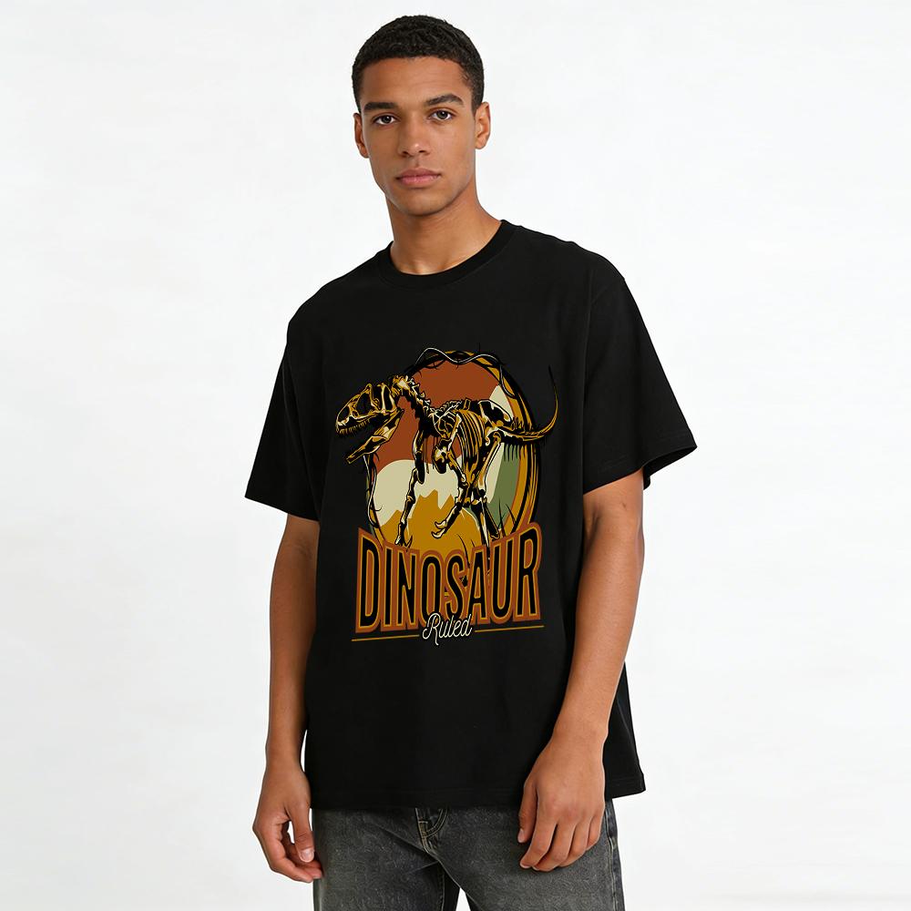 Vintage T-Rex Skeleton Print Tee Dinosaur Era Themed Casual Top Pure Cotton T-shirt