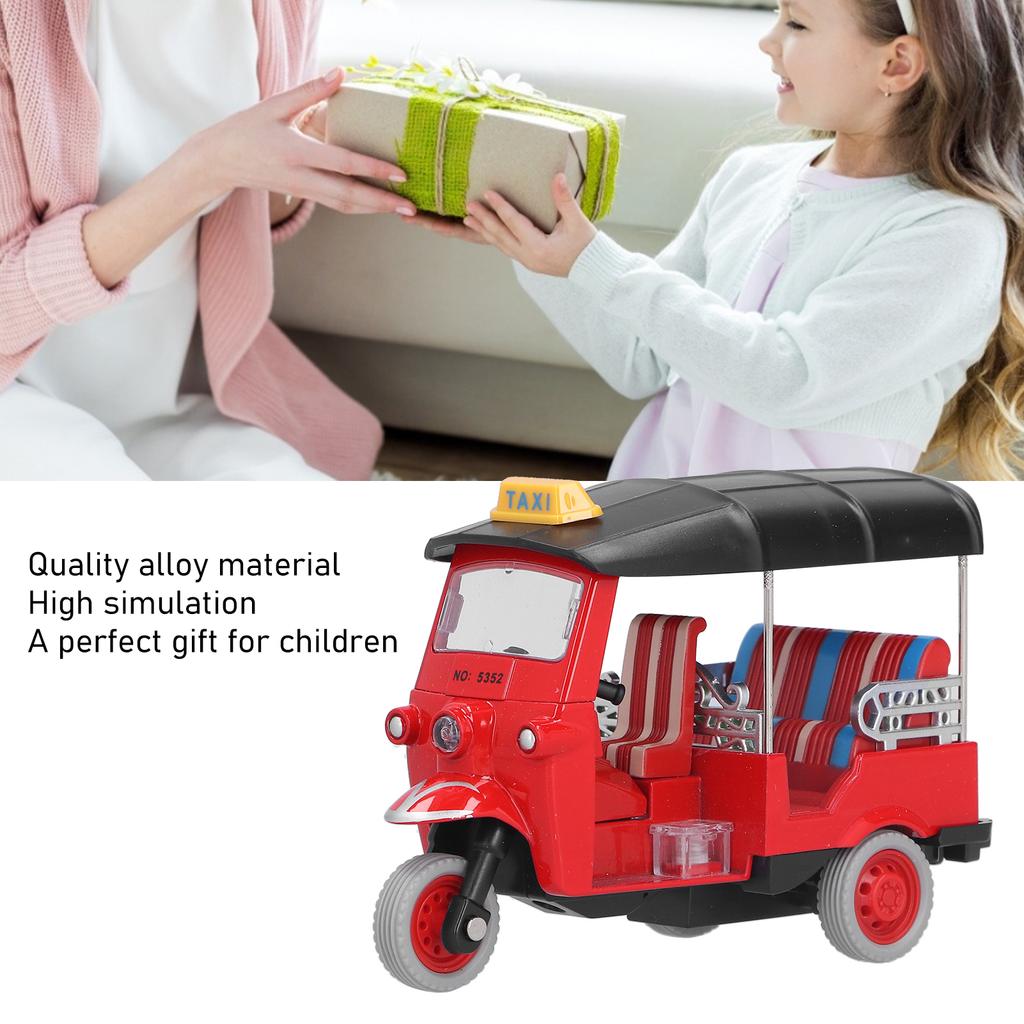 Pull Back Thai Tricycle Simulation Alloy Tuk Tuk Car Model Toy Children Vehicle ToyRed