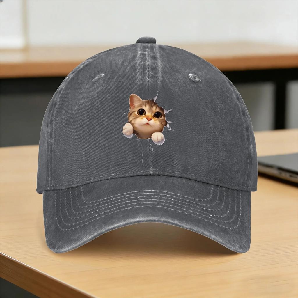 Washed Baseball Cap Funny Style Cat Spring Trucker Hat For Women Unisex Trendy Hiking Fishing Sun Baseball Caps