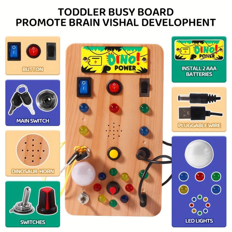 Ungiftiges Montessori LED-Licht Busy Board für Kinder, Simulationsschalter, Stromplatine, Lichtknopf, Intelligenz, Früherziehung, Lernspielzeug
