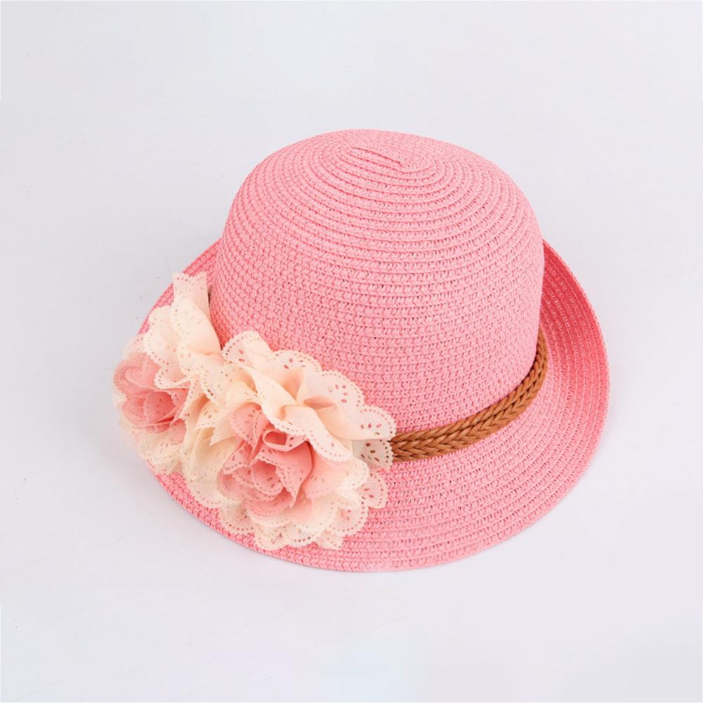 Kids Girls Cute Fashion Flower Large Brim Sunscreen Beach Sun Straw Hat