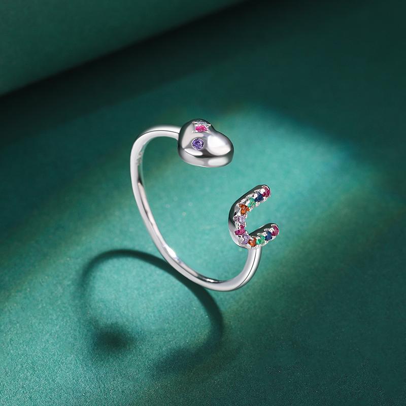 

Модное Радужное Асимметричное Сердце Формы U Буква Регулируемая Пара S925 Серебряное Кольцо для Женщин Стерлингового Серебра Юбилейные Ювелирные Изделия разноцветный