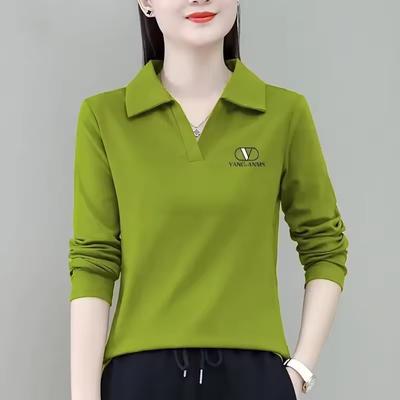 Spring Autumn Women's Long Sleeve Polo Shirt Plus Sizes Slimming Effective Fashion Versatile Top for Ladies
