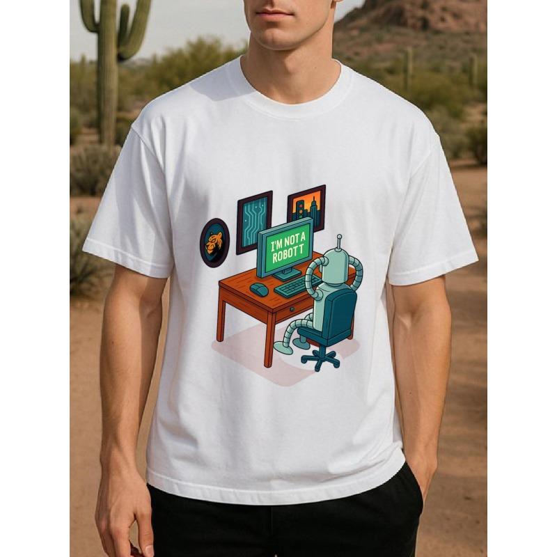 

Европейские размерыМужская забавная графическая футболка с роботом и техническим юмором - Принт с лозунгом Я не робот , Повседневная футболка свободного кроя для геймеров, S белый