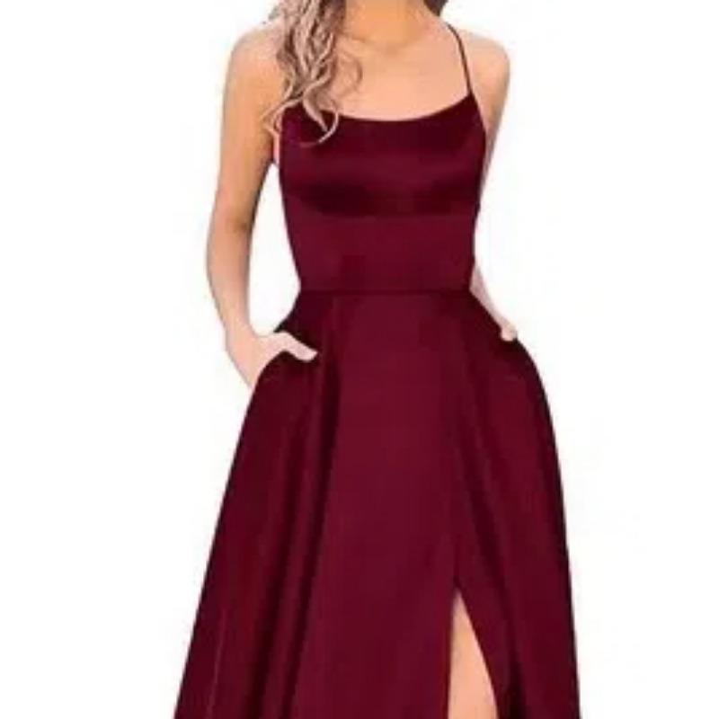 2025 Nové šaty pro družičky, Dlouhá róba na špagetová ramínka s malou vlečkou, Elegantní jednobarevné večerní párty šaty