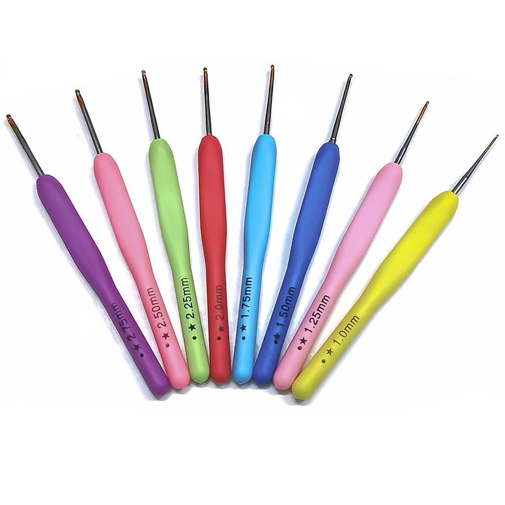 8 Pcs Set Of Colored Soft Handle Crochet Tools Sweater Needles Plastic Soft Handle Aluminum Oxide Crochet Needles