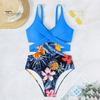 Monokini Estivo da Donna Profondo Scollo a V Senza Maniche Costume da Bagno Intero Colore Patchwork Hollow Out Schiena Scoperta Allacciatura Beachwear