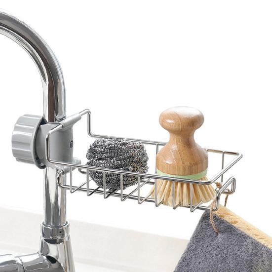 2Pcs Faucet Storage Rack Sink Sponge Holder Rustproof Corrosion Resistant Hollow Design Adjustable Detachable Sponge Holder Sink Organizer
