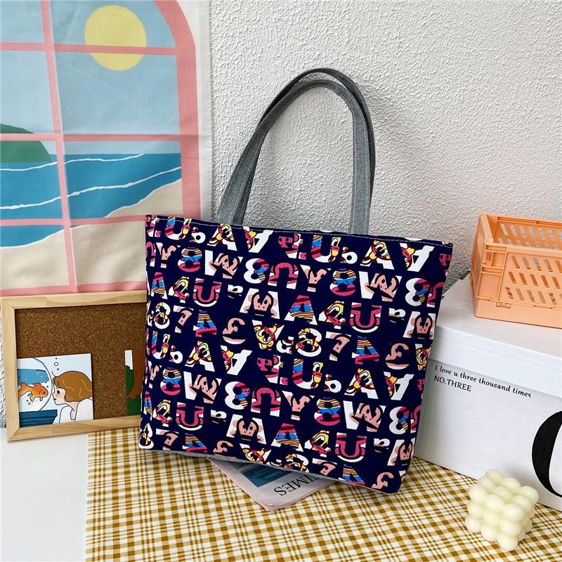 Korean Style Artistic Printed Canvas Tote Bag - Large Capacity Women's Shoulder Handbag