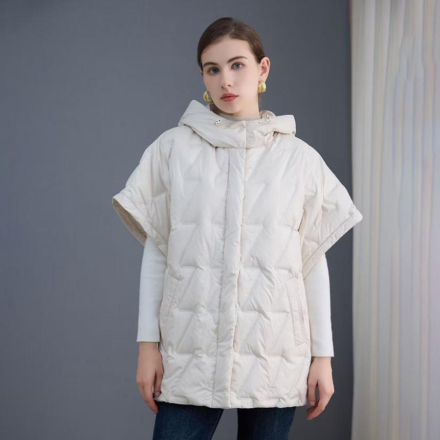 Autumn and winter new fashion hooded bat sleeves loose warm pressed glue white duck down vest side deduction