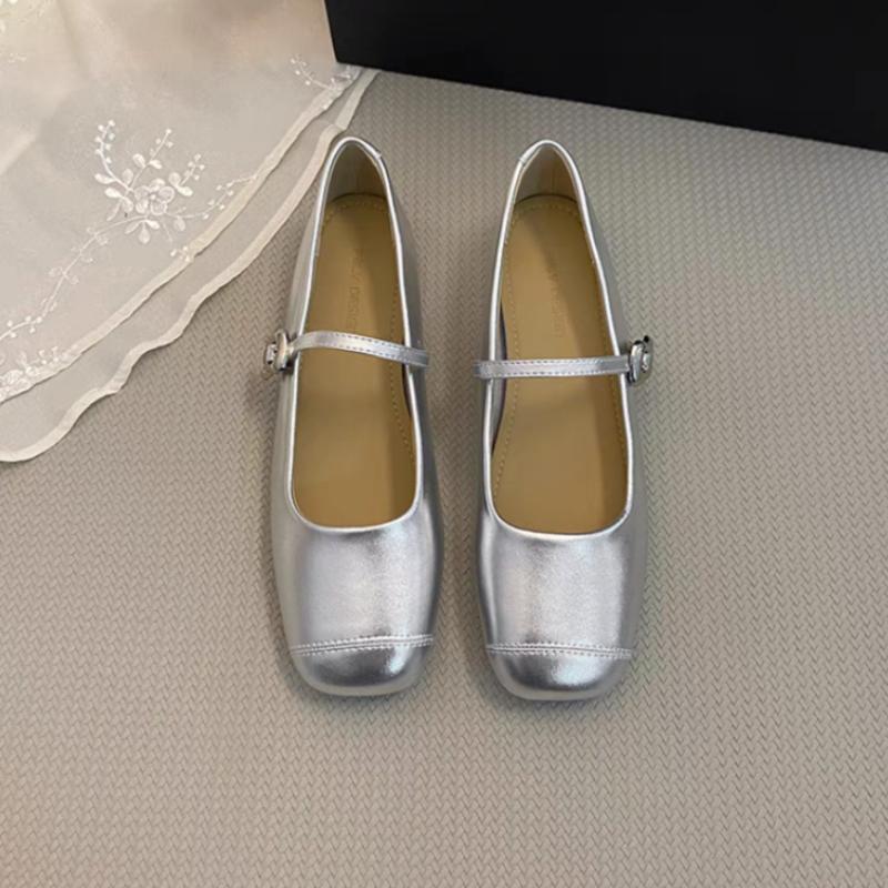 Mary Jane Shoes Female High Quality Leather Buckle Ballet Shoes for Women Square Toe Flat Cowhide Ladies Single Shoes 2025