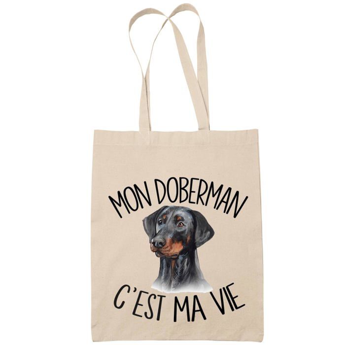 Tote bag - PLANETEE - doberman c'est la vie - Coton - Imprimé en France - Grande contenance