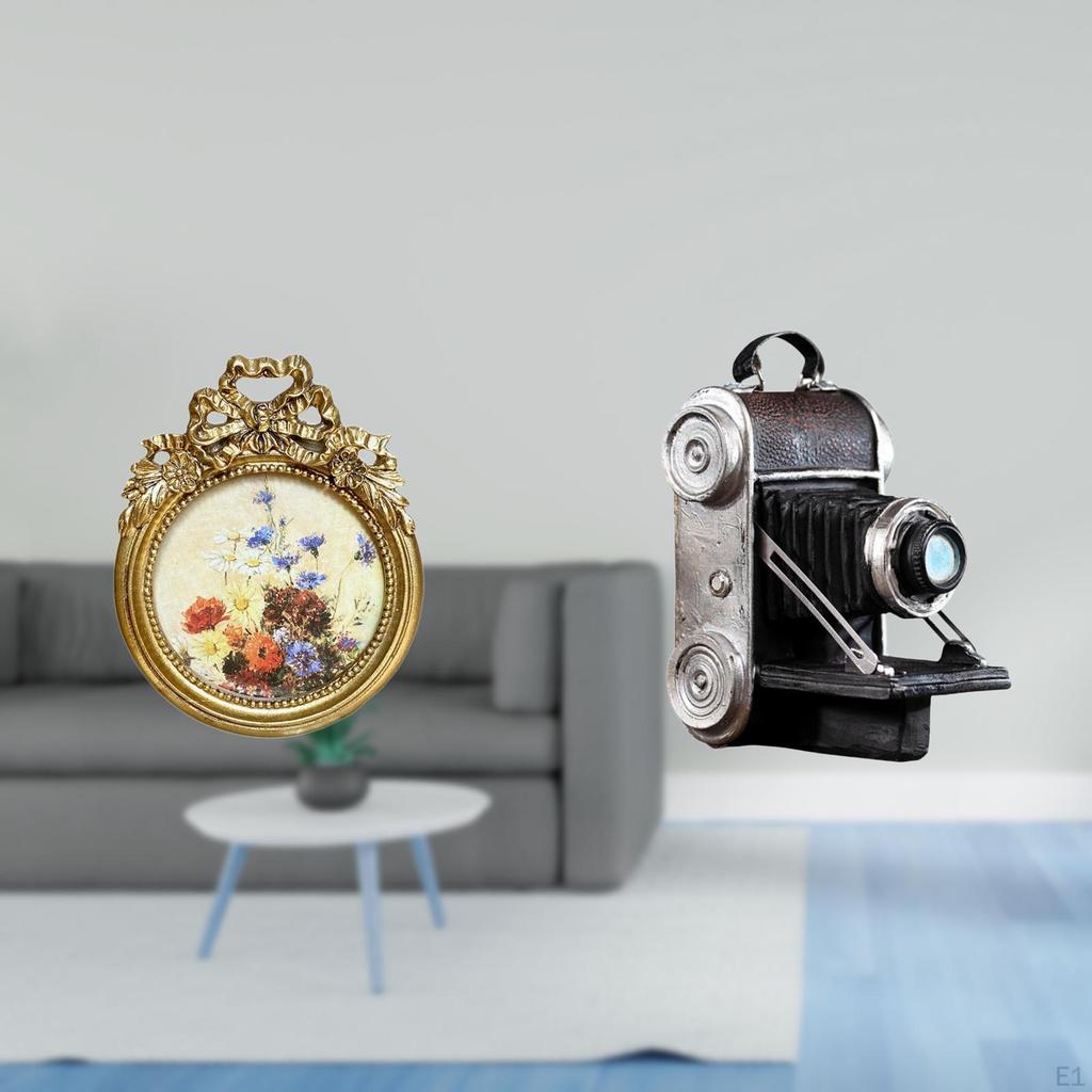 Antique Camera Frame Resin Ornament Vintage Picture Display Round European Desktop Wall Showcase