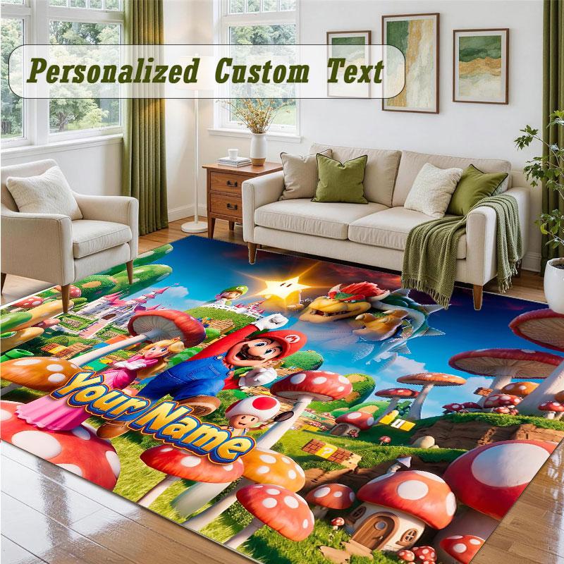 Crystal Velvet Square Rug Custom NameSuper Mario Pattern Non Slip Home Floor Decor Rug